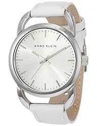 Anne Klein Womens 10/9927SVWT Leather Silver-Tone White Leather Strap Watch