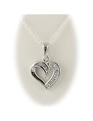 Channel-set CZ Heart Sterling Silver Pendant Cable Chain 16, 18, 20 Inch