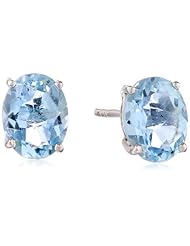 Sterling Silver 8x6mm Oval Blue Topaz Earrings
