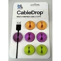 Bluelounge Design CableDrop Multi-purpose Cable Clips Bright Colors Pack of 6