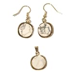 Howlite Set 01 Earrings Pendant White Gray Crystal Healing Stone Gold Plated Dangle Reiki Natural