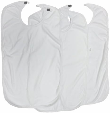 Terry Cloth Adult Reusable Bibs with Velcro Closure (Pack of 3) (White)