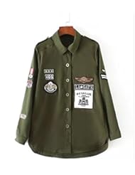 Single Detail Page Misc: Letter Badge Bird Embroidered Bomber Jacket Women Army Green Ladies Loose Fall Jackets Women Fashion Casual Women Basic Coats Size:M - Thailand