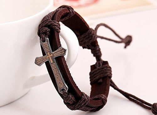 Love Beauty Christian Religious Scripture Inspirational Cross Leather Bracelet Black&amp;Brown B01475 (Brown)