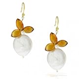 Bling Jewelry Gold Filled Biwa Pearl and Amber Flower French Wire Earrings