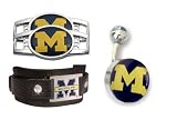 Michigan Wolverines Leather Cuff Bracelet/Belly Ring/ Shoe Thingz Charm Package