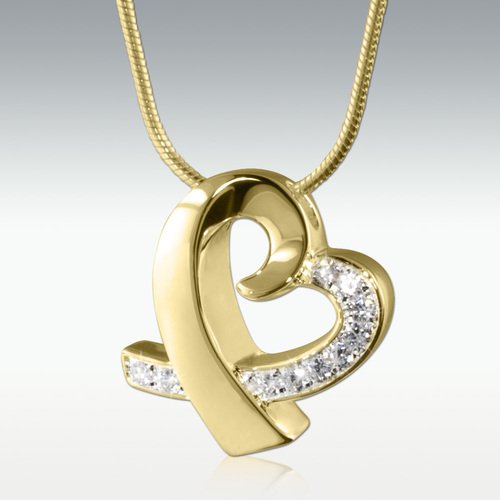 Tie Heart with Stones 14k Gold Vermeil Cremation Jewelry