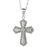 14k White Gold 18 in. Chain & 7/8 in. (22mm) tall Diamond Gothic Cross Pendant, w/ 0.31 Carat Brilliant Cut Diamonds