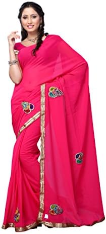 Ambaji Women's Indian Designer Dani Dyed Embroide Saree One Size Pink