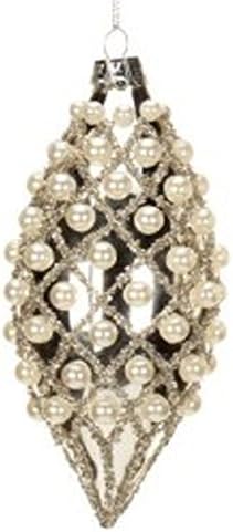 Silver w Pearl Harlequin Glass Christmas Ornament by Mark Roberts