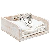 Rustic Shabby Chic White Washed Wood Napkin Holder Rack w/ Metal Bird & Scroll Work Design Weighted Arm - MyGift