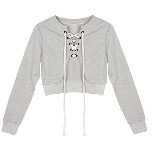EFINNY Women Casual Long Sleeve Crop Tops Lady Blouse Short Cotton Sweatshirt
