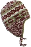 WOOL CHULLO FLEECE LINED SKI HAT TOQUE WITH EAR FLAPS WINTER KNIT BEANIE MOUNTAINEERING SKULL CAP - IVORY / OVIVE - MAROON DIAMOND