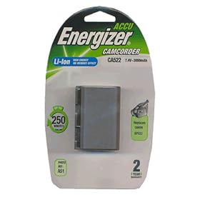 Energizer CA522 Camcorder Battery Equivalent to Canon BP522 Battery