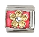 SilverBin Enamel Paint CZRed and Gold Flower Stainless Steel Italian Charm Link