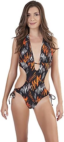Womens Monokini Swimsuit, Aloha, One Piece / Two Piece, Several Colors,Large / 10,Orange Jungle