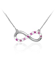 Infinity Pendant 14k White Gold Clear & Red CZ Accents Necklace