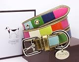 41U6%2BDNYC0L. SL160  COACH Legacy Stripe Leather Collar with Engraveable Charm 60088 Limited Edition   X Large (22 26)