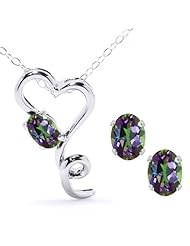 2.45 Ct Oval Green Mystic Topaz 925 Sterling Silver Pendant Earrings Set