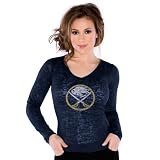 NHL Touch by Alyssa Milano Buffalo Sabres Ladies Burnout Thermal V-neck Long Sleeve Premium T-Shirt - Navy Blue (Large)
