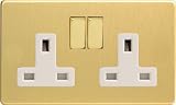 Varilight - 2 Gang 13 Amp Double Switched Socket Dimension Screwless Brushed Brass - XDB5WS