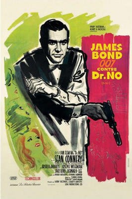 Professionally Framed James Bond Movie (Dr. No, French) Poster Print - 24x36 with RichAndFramous Black Wood Frame