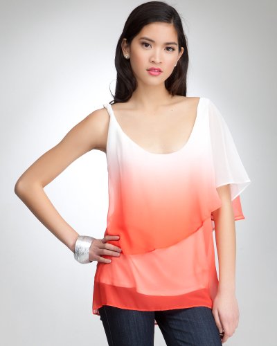Ombre Asymmetric Ruffle Top - HOT CORAL (XXS)