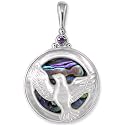 Sterling Silver Paua Shell w/ Mother-of-Pearl Overlay Design and Iolite Accent Reversible Pendant by Sajen