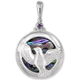 Sterling Silver Paua Shell w/ Mother-of-Pearl Overlay Design and Iolite Accent Reversible Pendant by Sajen