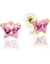Bfly® Girls 10k Gold October Birthstone Butterfly CZ Earrings with Safety Backs