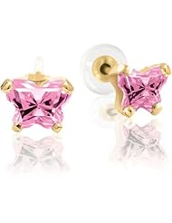 Bfly® Girls 14k Gold October Birthstone Butterfly CZ Earrings with Safety Backs