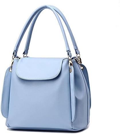 Wocao Womens Pure Color PU Leather Boutique Zipper Tote Bags Top Handle Handbag(Blue)