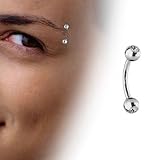 High Polish Titanium Curved Eyebrow Ring with Clear Cz Jewels - 16 Gauge - 8mm