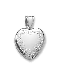 18k Premium Weight Hand Engraved White Gold Heart Picture Locket 1 inch x 1 inch in 18K