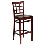 HERCULES Window Back Wood Restaurant Bar Stool - Mahogany Finish - XU-DGW00 ....