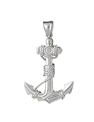CleverSilvers Sterling Silver Pendant Anchor with Rope 3-D