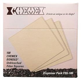 Chemex Coffee Filters - 100 Chemex Bonded Unbleached Filter Squares FSU-100 by International Housewares Corp