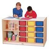 Jonti-Craft Mobile Storage Island, Clear Trays, 48w x 29d x 29-1/2h, Birch - Same Day Shipping (orders by 3 pm), Next Day Delivery (in most cases)