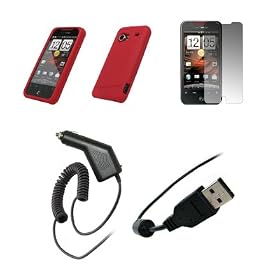 HTC Droid Incredible - Premium Red Soft Silicone Gel Skin Cover Case + Crystal Clear Screen Protector + Rapid Car Charger + USB Data Sync Charge Cable for HTC Droid Incredible: Electronics