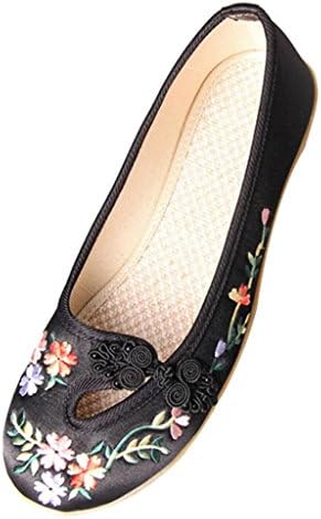 Hee Grand Women Comfortable Folk Style Embroidered Flat Pumps US 5 Black