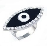 Unique Black All Seeing Eye Ring with Ice Crystal Accents Adjustable Band Comes Gift Boxed