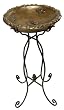 Hen Feathers Oxidized Brass Birdbath with Wrought Iron Stand