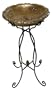 Hen Feathers Oxidized Brass Birdbath with Wrought Iron Stand