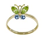 Genuine Peridot & Blue Topaz 14k Gold Butterfly Ring