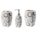 KERAMIK SEIFENSPENDER SET BADEZIMMER BADSET 3 TLG. WEISS BLAU