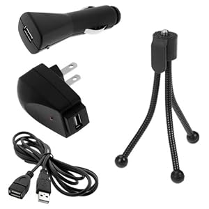 GTMax 4pcs kits include: Extension Transfer USB Cable +2 pack USB Charger Adapter + Black Mini Tripod for Flip Video Camera UltraHD 3rd Generation (8GB/2 hour), Sony Bloggie MHS-TS20/TS10, Kodak PlaySport (Zx5) HD Waterproof Pocket Video Camera