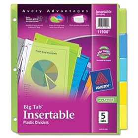 WorkSaver Big Tab Plastic Dividers, 5-Tab, Letter, Multicolor