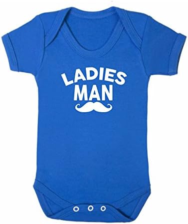Ladies Man Moustache Baby Boy Girl Unisex Short Sleeve Bodysuit (Blue, 0-3m)