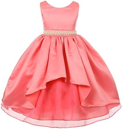 Big Girls Coral Satin Unbalanced High Front Junior Bridesmaid Dress 8