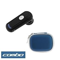 Wireless Bluetooth Handsfree Headset + Premium Unviersal Bluetooth Headset Pouch Carrying Case - 10 Color Available for Apple iPhone 3G, iPhone 1st Generation (Blue)